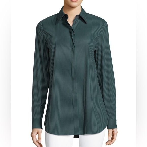 LAFAYETTE 148 NEW YORK Long-Sleeve Button-Front Cherrywood Striped Shirt - Picture 2 of 7